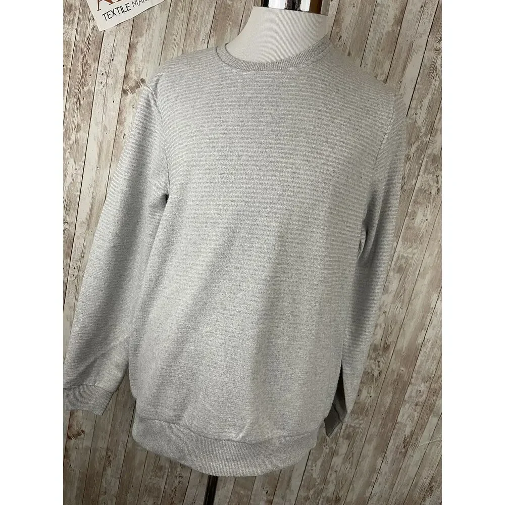 De Facto Sweater Mens Medium Gray Striped Sweatshirt Pullover N137